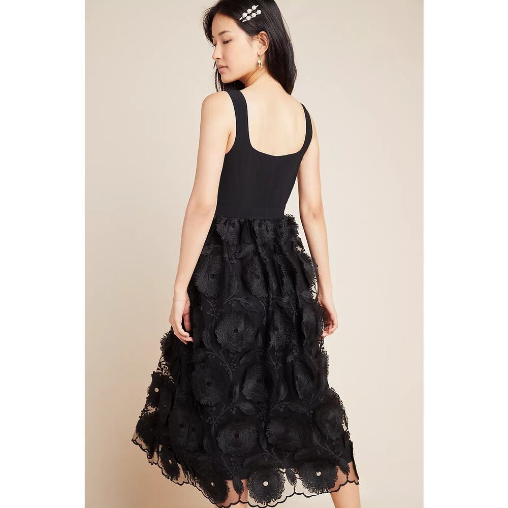 Anthropologie, Floriana Romantic Embroidered Lace Midi Dress, Black, Size 0 - Picture 2 of 14